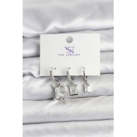 Gümüş Renk Zirkon Taşlı Kadın Küpe TJ-BKP11343