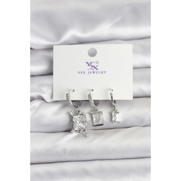 Gümüş Renk Zirkon Taşlı Kadın Küpe TJ-BKP11343
