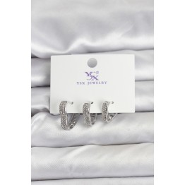Gümüş Renk Pirinç Zirkon Taşlı Kalpli Kadın Küpe TJ-BKP11345