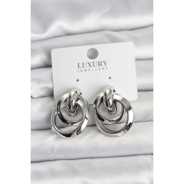 Gümüş Renk Halka Model Pirinç Kadın Küpe TJ-BKP11349