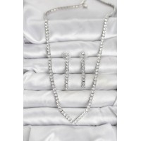 Gümüş Renk Zirkon Taşlı Kadın Kolye Küpe Seti TJ-BKO10638