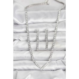 Gümüş Renk Zirkon Taşlı Kadın Kolye Küpe Seti TJ-BKO10638