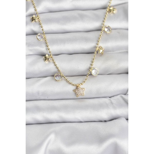 Pirinç Gold Renk Yıldız Model Kadın Kolye TJ-BKO10640