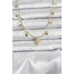 Pirinç Gold Renk Zirkon Taşlı Kutup Yıldızı Model Kadın Kolye TJ-BKO10647