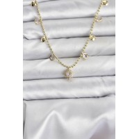 Zirkon Taşlı Kutup Yıldızı Model Pirinç Gold Renk Kadın Kolye TJ-BKO10648