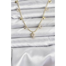 Zirkon Taşlı Kutup Yıldızı Model Pirinç Gold Renk Kadın Kolye TJ-BKO10648