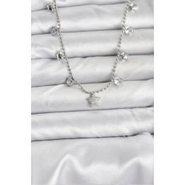 Pirinç Gümüş Renk Yıldız Model Kadın Kolye TJ-BKO10650