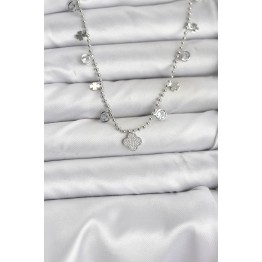 Pirinç Gümüş Renk Yonca Model Kadın Kolye TJ-BKO10651