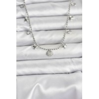 Pirinç Gümüş Renk Zirkon Taşlı Deniz Kabuğu Model Kadın Kolye TJ-BKO10656