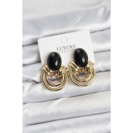 Pirinç Gold Renk Siyah Taşlı Vintage Kadın Küpe TJ-BKP11355