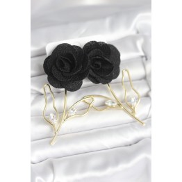 Pirinç Gold Renk Siyah Gül Model Kadın Küpe TJ-BKP11369