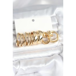 Pirinç Gold Renk 3 Çift Vintage Kadın Küpe Seti TJ-BKP11382
