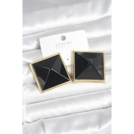 Pirinç Gold Renk Siyah Piramit Model Kadın Küpe TJ-BKP11385
