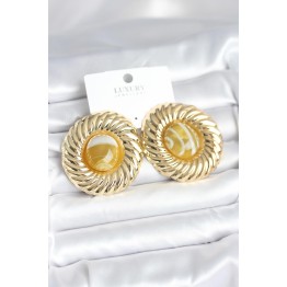 Pirinç Gold Renk Kehribar Boncuklu Vintage Kadın Küpe TJ-BKP11387