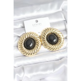Pirinç Gold Renk Siyah Boncuklu Vintage Kadın Küpe TJ-BKP11388