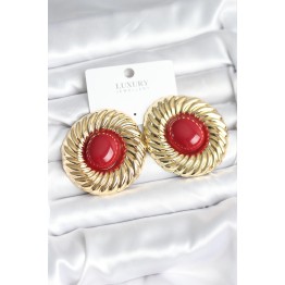Pirinç Gold Renk Bordo Boncuklu Vintage Kadın Küpe TJ-BKP11389