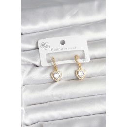 Pirinç Gold Renk Zirkon Taşlı Kalp Model Kadın Küpe TJ-BKP11394