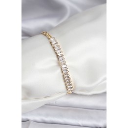 14K Gold Renk Kaplama Zirkon Taşlı Baget Model CM Kadın Bileklik TJ-BB8126