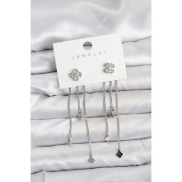 Pirinç Gümüş Renk Yonca Model Sallantılı Kadın Küpe TJ-BKP11454