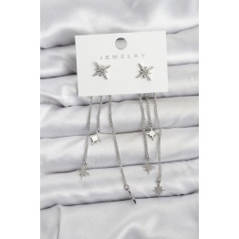Kutup Yıldızı Model Gümüş Renk Pirinç Sallantılı Kadın Küpe TJ-BKP11458