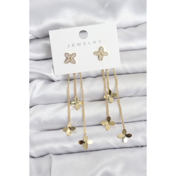 Lotus Model Gold Renk Pirinç Sallantılı Kadın Küpe TJ-BKP11461