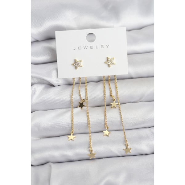 Yıldız Model Gold Renk Pirinç Sallantılı Kadın Küpe TJ-BKP11463