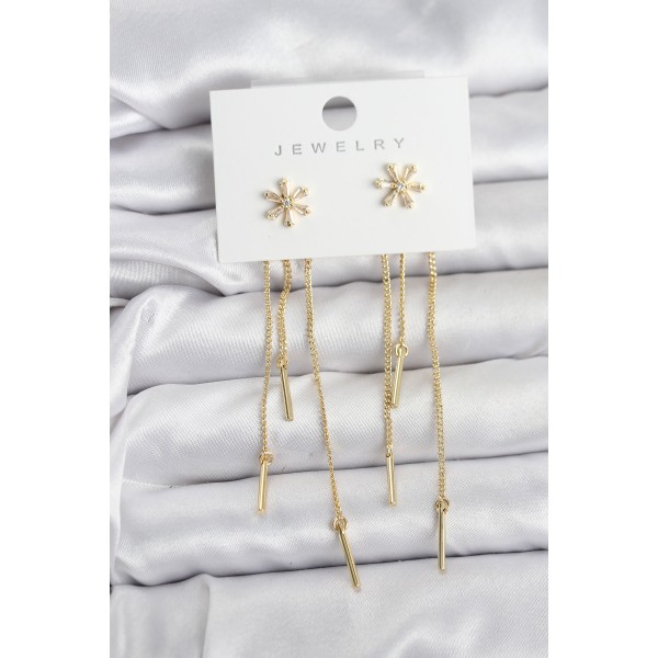 Çiçek Model Gold Pirinç Sallantılı Kadın Küpe TJ-BKP11465