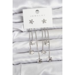 Papatya Model Gümüş Renk Pirinç Sallantılı Kadın Küpe TJ-BKP11466