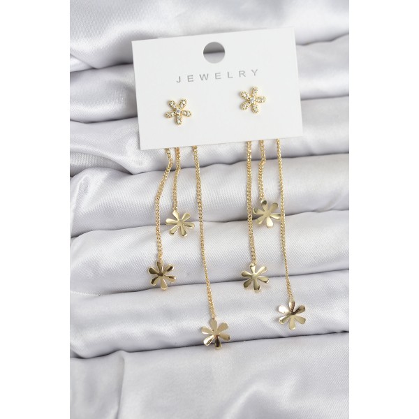 Papatya Model Gold Renk Pirinç Sallantılı Kadın Küpe TJ-BKP11467