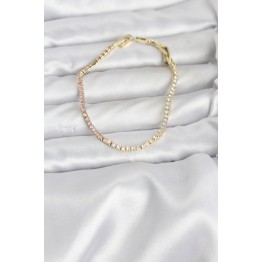 Pembe ve Beyaz Zirkon Taşlı Gold Renk Su Yolu Kadın Bileklik TJ-BB8150