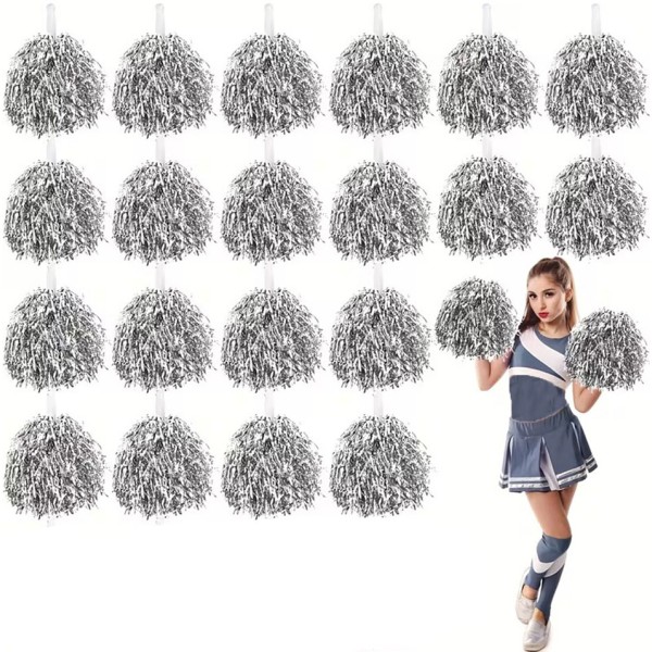 10 Çift ( 20 Adet ) Gümüş Renk 23 Nisan 19 Mayıs 29 Ekim Okul Gösteri Ponponları