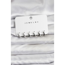 Gümüş Renk Pirinç Minimal Petek Detaylı Kadın Küpe Seti TJ-BKP11474