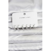 Pirinç Gümüş Renk Zirkon Taşlı Kadın Küpe Seti - TJ-BKP11478