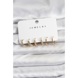 Zirkon Taşlı Gold Renk Pirinç Kadın Küpe Seti TJ-BKP11481