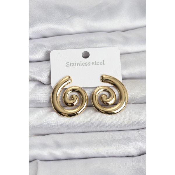 316L Çelik Gold Renk Sarmal Modelli Kadın Küpe TJ-BKP11508