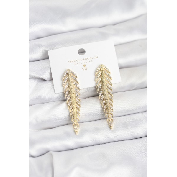 Pirinç Gold Renk Balık Sırtı Model Zirkon Taşlı Kadın Küpe TJ-BKP11516