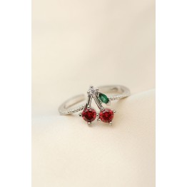Ayarlamalı Gümüş Renk Kristal Taşlı Kiraz Yüzük TJ-BYK2269