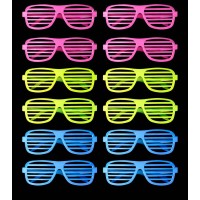 Retro Neon Fosforlu Panjur Gözlük 12 Adet – 80’ler 90’lar Parti Stili