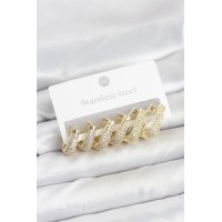 316L Çelik Gold Renk Zirkon Taşlı Damla Halka Küpe Seti - TJ-BKP11524