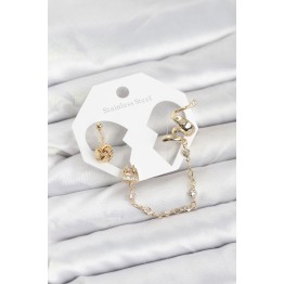 Pirinç Gold Renk Yılan Model Zincir Bağlantılı Ear Cuff Küpe Seti TJ-BKP11532