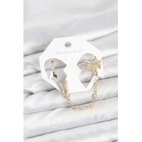 Pirinç Gold Renk Model Zincir Bağlantılı Ear Cuff Küpe Seti TJ-BKP11534