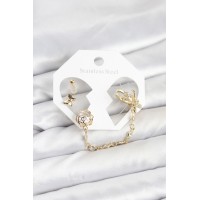 Pirinç Gold Renk Kelebekli Model Zincir Bağlantılı Ear Cuff Küpe Seti TJ-BKP11543