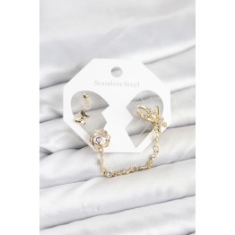 Pirinç Gold Renk Kelebekli Model Zincir Bağlantılı Ear Cuff Küpe Seti TJ-BKP11543