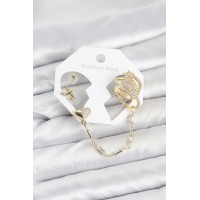 Kalp Yıldız Model Pirinç Gold Renk Zincir Bağlantılı Ear Cuff Küpe Seti TJ-BKP11547