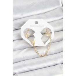 Model Pirinç Gold Renk Zincir Bağlantılı Ear Cuff Küpe Seti TJ-BKP11548