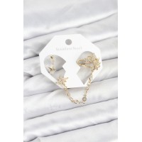 Kutup Yıldızı Model Pirinç Gold Renk Zincir Bağlantılı Ear Cuff Küpe Seti TJ-BKP11550