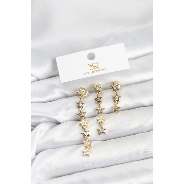 Pirinç Gold Renk Yıldız Model YSX Trio Küpe Seti TJ-BKP11554