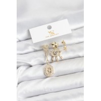 Pirinç Gold Renk Göz ve Kutup Yıldızı Model YSX Trio Küpe Seti TJ-BKP11556