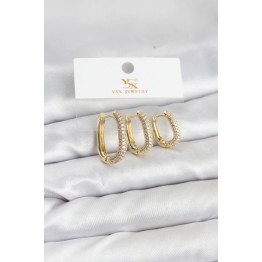 Pirinç Gold Renk Zirkon Taşlı Halka Model YSX Trio Küpe Seti TJ-BKP11570