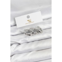 Pirinç Gümüş Renk Zirkon Taşlı Halka Yılan Model YSX Trio Küpe Seti TJ-BKP11573